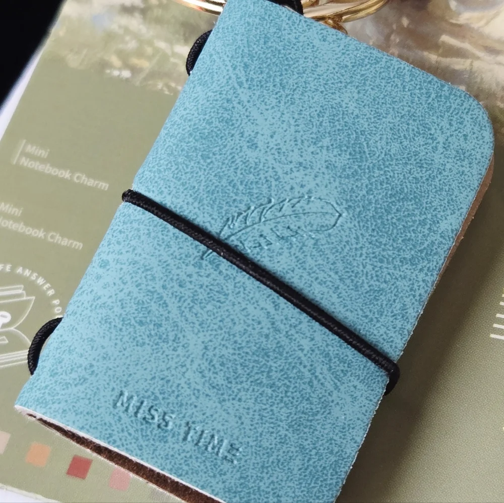 Mini Turquoise Traveler’s Notebook Keychain Faux Leather Journal Bag Charm Clip